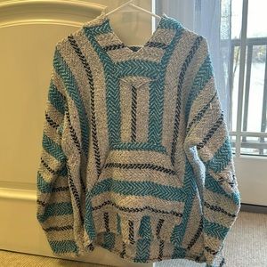 WOVEN BLUE BLACK AND GREY SWEATSHIRT